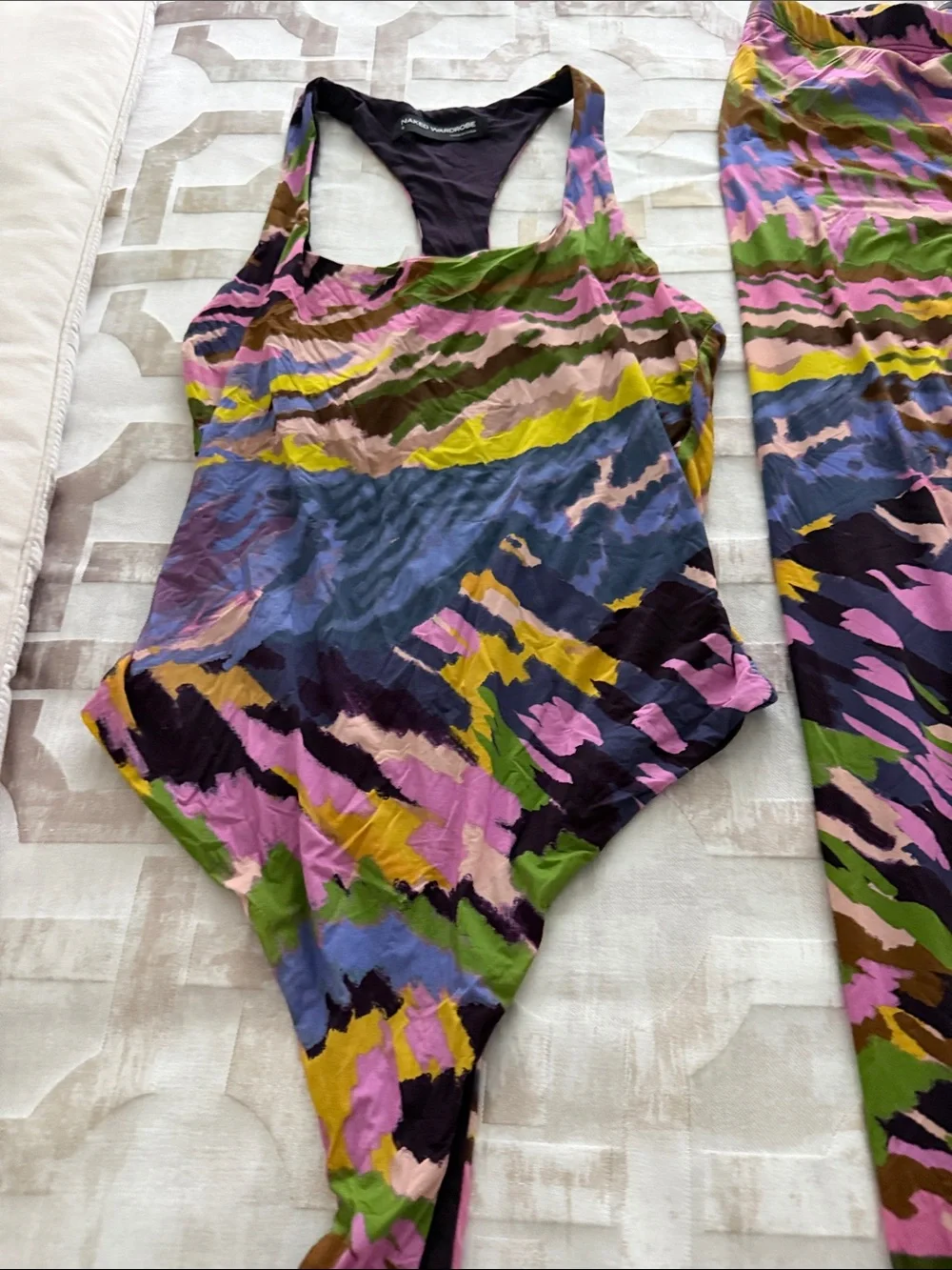naked wardrobe Multicolor Abstract Print Leggings & Bodysuit Set